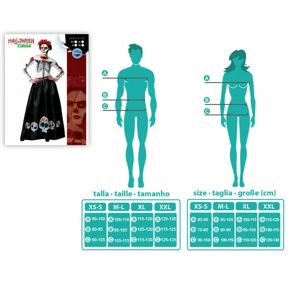 Costume for Adults Multicolour Skeleton Mexican (2 Pieces)