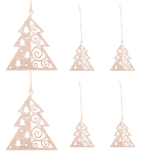 CA0662 WOODEN ORNAMENT 6 PCS (CHRISTMAS TREE)