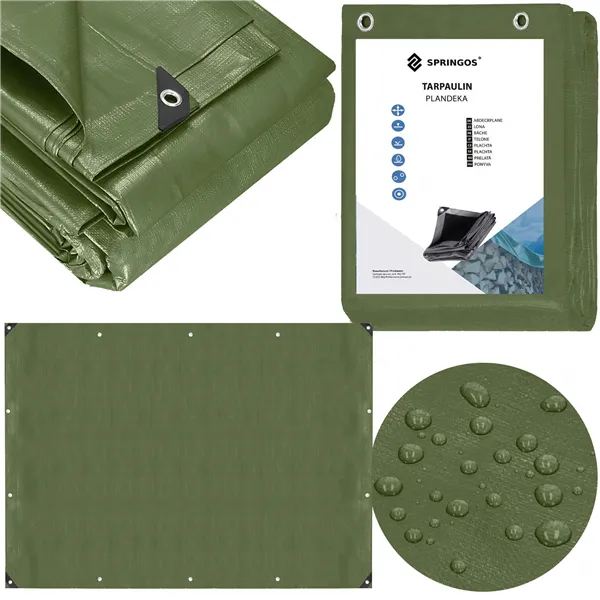 Tarpaulin 6x9m Springos GA2125 120g/m2 thick protective green sheet