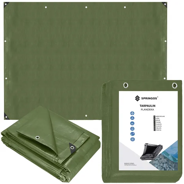 Tarpaulin 6x9m Springos GA2125 120g/m2 thick protective green sheet