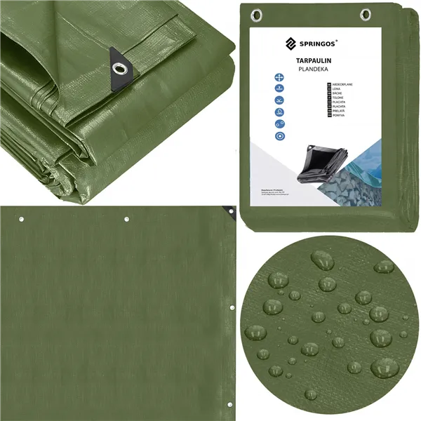 Tarpaulin 6x8m Springos GA2126 120g/m2 thick protective green sheet