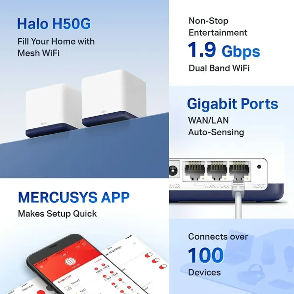Piekļuves punkts Mercusys Halo H50G(2-pack) Balts 2 gb.