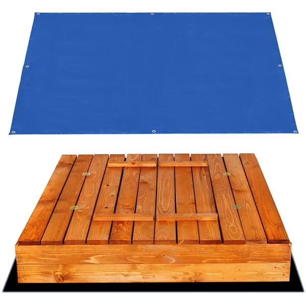 Closed sandbox with benches with tarpaulin and fleece Springos SB120SET 120x120 cm