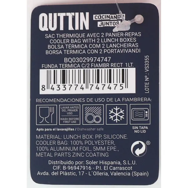 Dzesēšanas Soma Quttin Pusdienu kastīte Taisnstūra 21,5 x 15 x 13,5 cm (8 gb.)