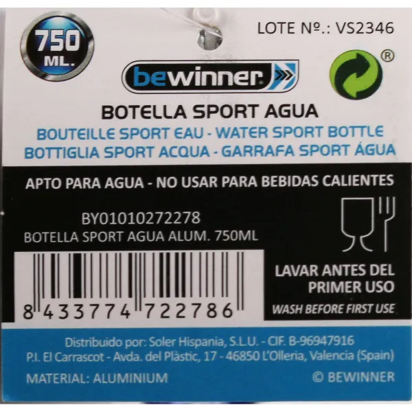 Butelis Bewinner Aliuminis 750 ml 0,75 L 7,5 x 24 cm (12 vnt.)