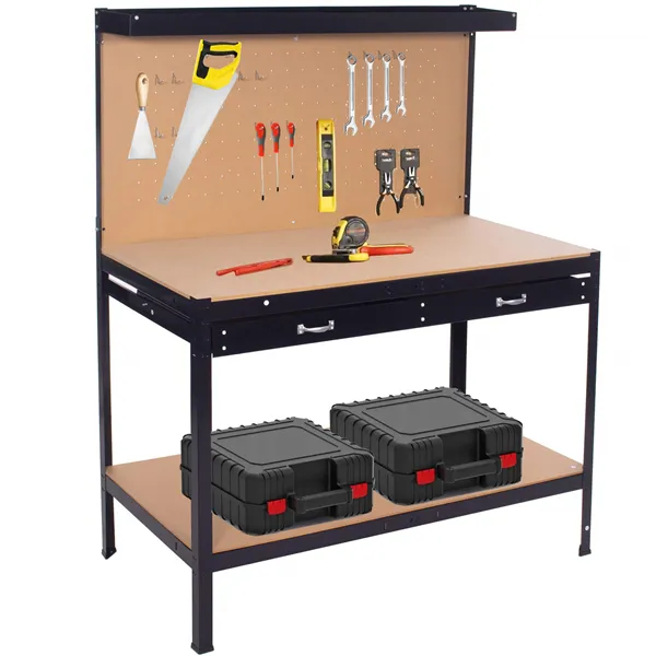 Work table for garage 120x60x155 cm with worktop and drawer, black and brown