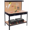 Work table for garage 120x60x155 cm with worktop and drawer, black and brown