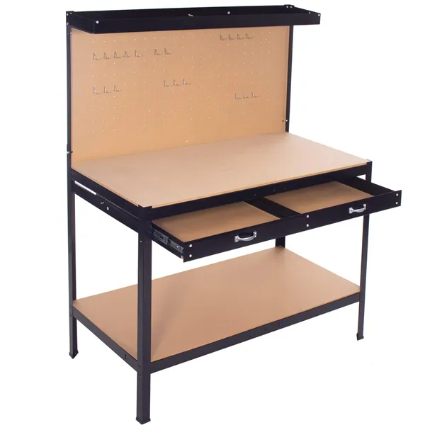 Work table for garage 120x60x155 cm with worktop and drawer, black and brown