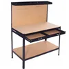 Work table for garage 120x60x155 cm with worktop and drawer, black and brown