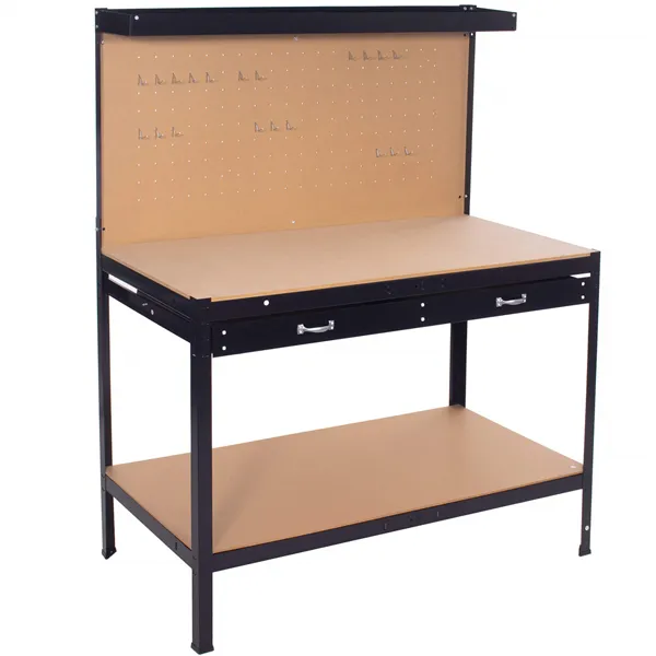 Work table for garage 120x60x155 cm with worktop and drawer, black and brown