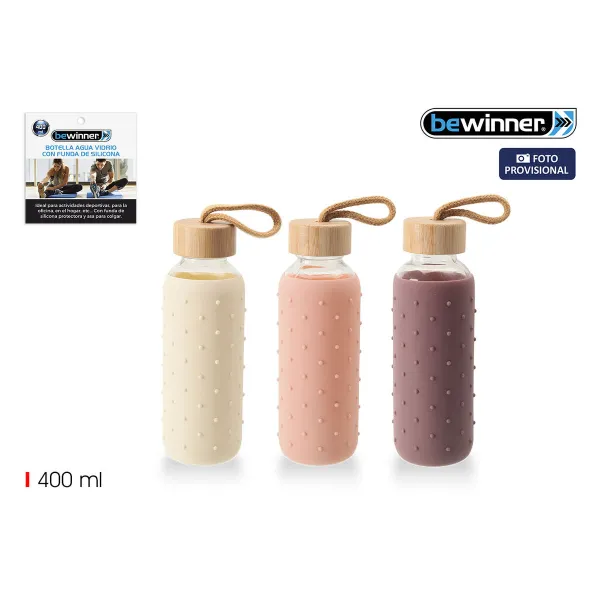 Vandens butelis Bewinner stiklas Silikoninis 400 ml 7 x 7 x 19,8 cm (24 vnt.)