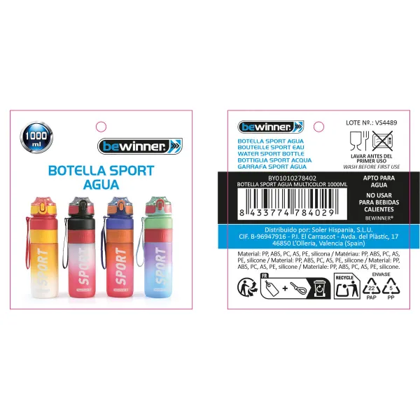 Vandens butelis Bewinner Spalvotas 1 L 7,8 x 28 cm (12 vnt.)