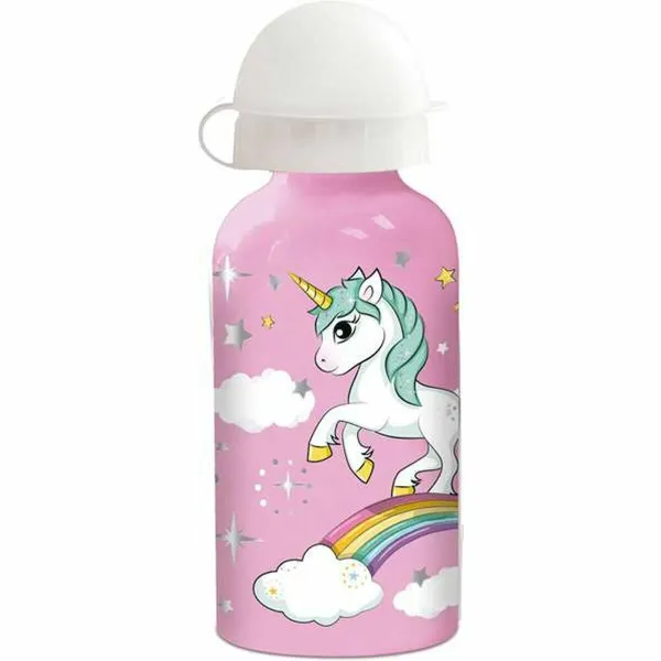 Vandens butelis Stor Unicorn Rainbow Silikoninis Aliuminis 400 ml