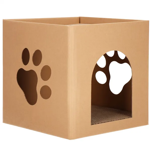 Cardboard house with cat scratching post Springos PA0322 30x30x30 cm