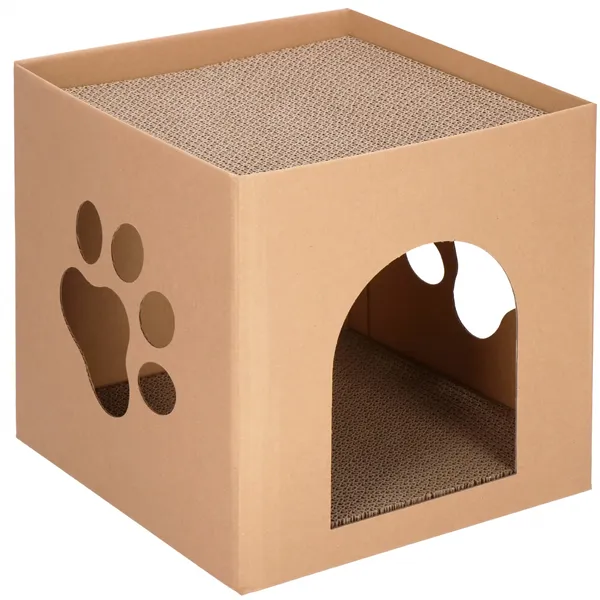 Cardboard house with cat scratching post Springos PA0322 30x30x30 cm