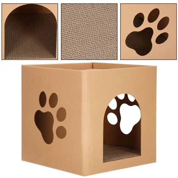 Cardboard house with cat scratching post Springos PA0322 30x30x30 cm