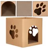 Cardboard house with cat scratching post Springos PA0322 30x30x30 cm