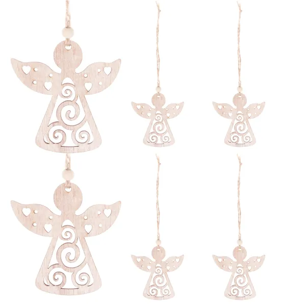 Christmas tree decoration wood angel Springos CA0664 set of 6