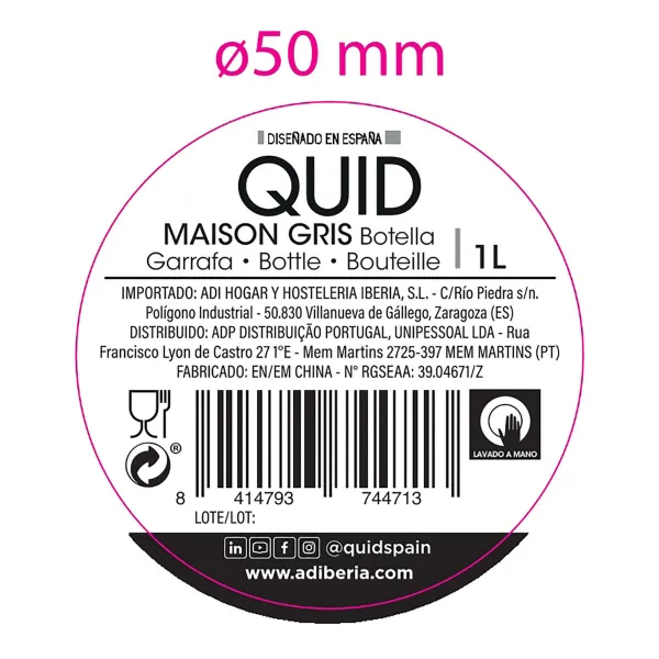 Vandens butelis Quid Maison Pilka stiklas 1 L (12 vnt.)
