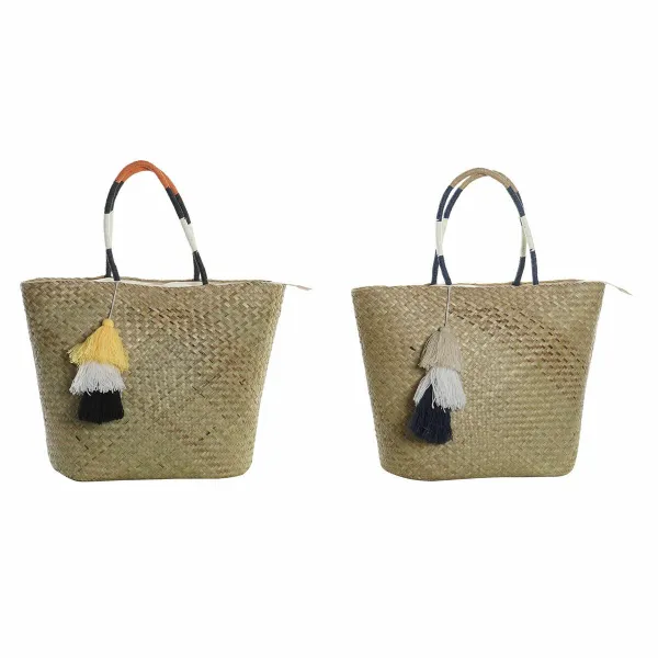 Пляжная сумка DKD Home Decor Оранжевый Натуральный Тёмно Синий волокно 49 x 18 x 37 cm (2 штук)