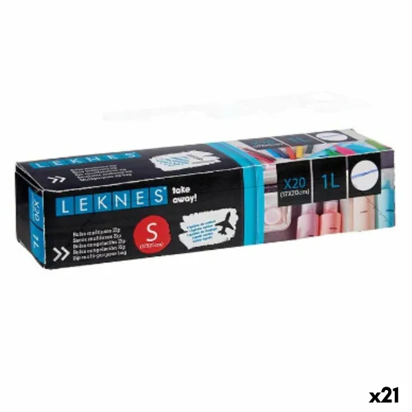 Daugkartinio naudojimo maisto maišelių rinkinys Leknes Skaidrus Polietilenas 1 L 20 x 17 cm 17,3 x 0,03 x 20,7 cm ziplock (21 vn
