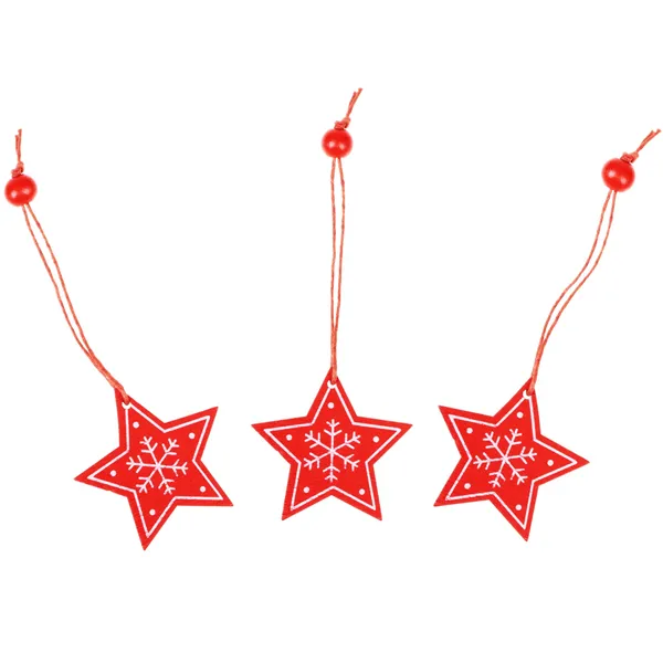 Christmas pendants wooden stars Springos CA0649 set of 3 4.5cm