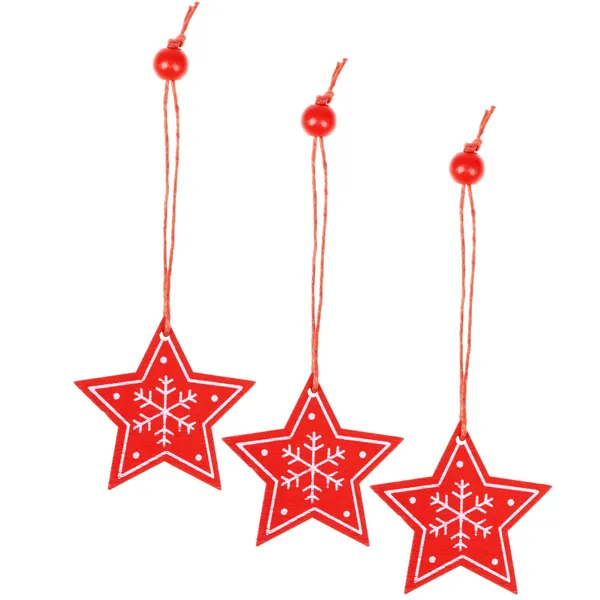 Christmas pendants wooden stars Springos CA0649 set of 3 4.5cm