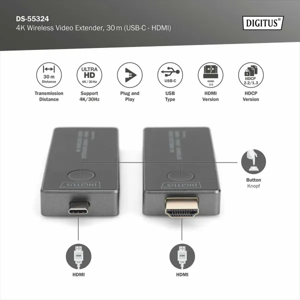 HDMI Cable Digitus by Assmann 30M (USB-C - HDMI)