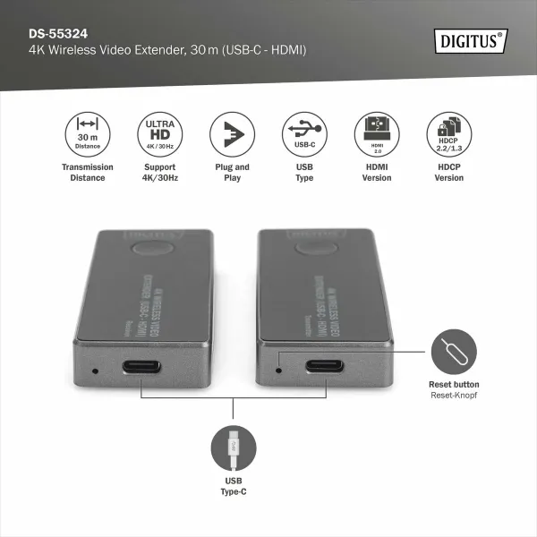 HDMI Cable Digitus by Assmann 30M (USB-C - HDMI)