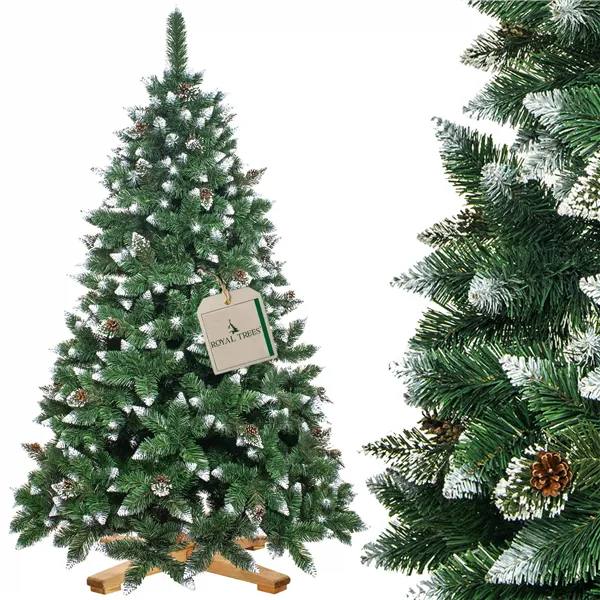 CT0191 Artificial Christmas tree 220 cm Premium Royal Trees, snowy diamond pine with cones