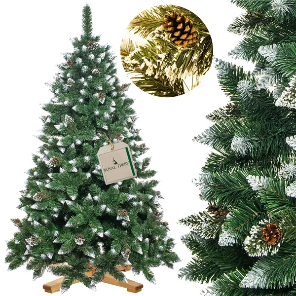 CT0191 Artificial Christmas tree 220 cm Premium Royal Trees, snowy diamond pine with cones