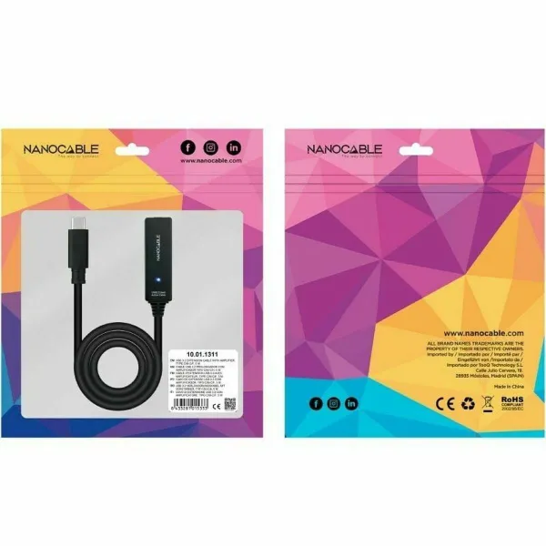 USB-kaabel NANOCABLE USB 3.2 amplif. C/M-C/H 5m Must 5 m
