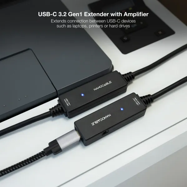 USB Kabelis NANOCABLE Cable USB 3.2 amplif. C/M-C/H 10 m Melns