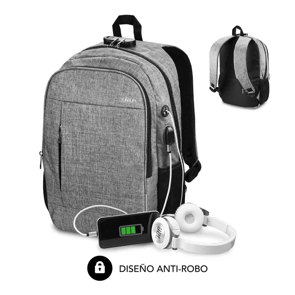 Nešiojamo kompiuterio ir planšetinio kompiuterio kuprinė su USB išvestimi Subblim SUB-BP-1UL0001 Pilka