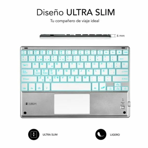 Bluetooth klaviatūra su atrama planšetei Subblim SUB-KBT-SMBT50 Sidabras Ispaniška Qwerty QWERTY