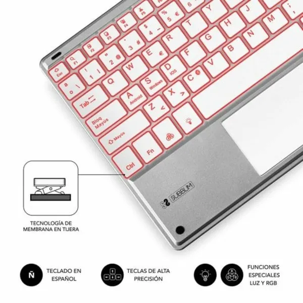 Bluetooth klaviatūra su atrama planšetei Subblim SUB-KBT-SMBT50 Sidabras Ispaniška Qwerty QWERTY