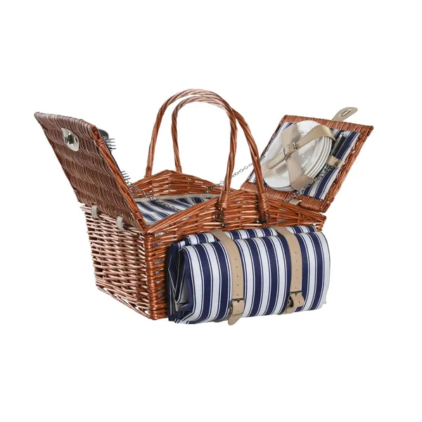 Basket DKD Home Decor Picnic Brown Navy Blue wicker 42 x 30 x 20 cm