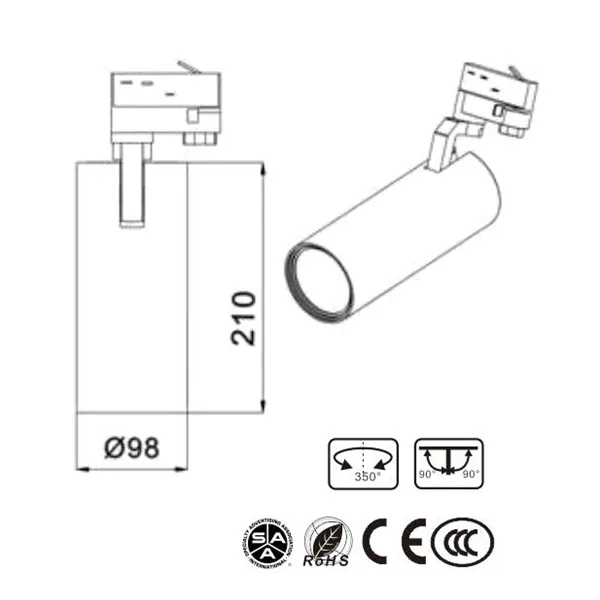 35W 3500lm 3500K 3-phase COB LED Track Light GREY