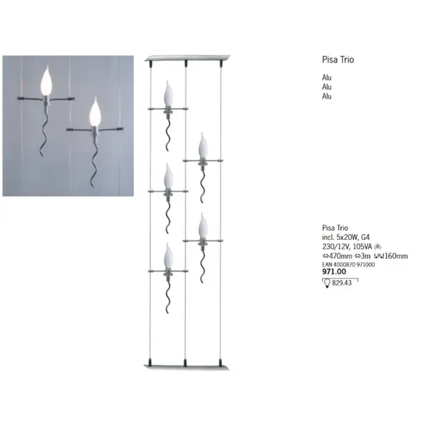 97100 Pisa Trio Lichtvorhang 5x20W G4 Alu