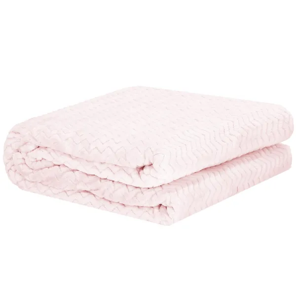 Sängynpeite Springos HA7129, kaksipuolinen viltti 130x180 cm, kohokuvioinen siksak, sohvan peitto, puuteriroosa