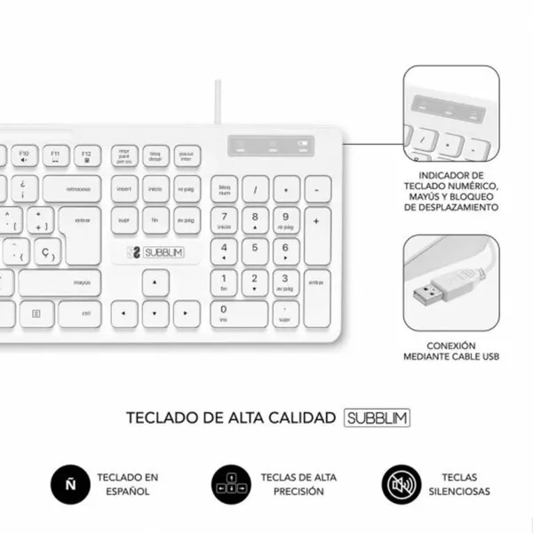 Klaviatūra Subblim SUBKBC-0SSK51 Balts Spāņu Qwerty