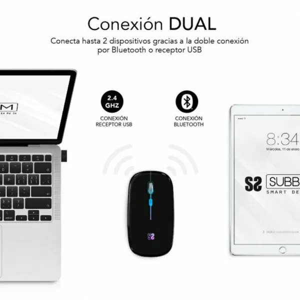 Беспроводная Bluetooth-мышь Subblim SUBMO-LDFLAT1 Чёрный 1600 dpi