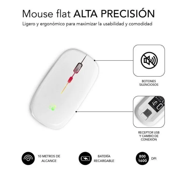 Juhtmevaba Bluetooth-hiir Subblim SUBMO-LDFLAT2 Valge 1600 dpi