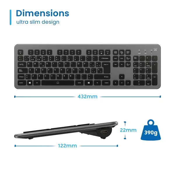 Klaviatūra Ewent EW3296 Juoda Pilka Ispaniška Qwerty AZERTY