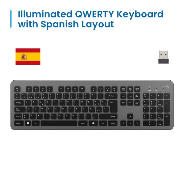 Klaviatūra Ewent EW3296 Juoda Pilka Ispaniška Qwerty AZERTY