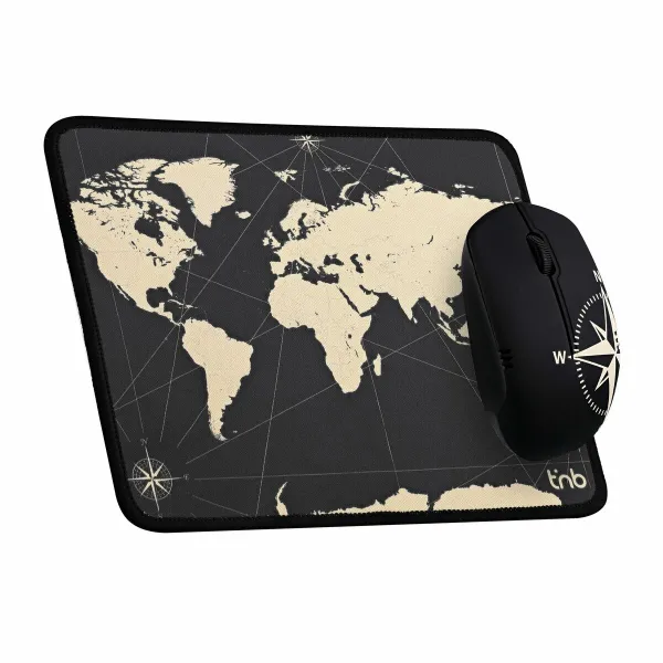 Игровая мышь с ковриком T'NB TNB TRAVEL Чёрный Карта Мира