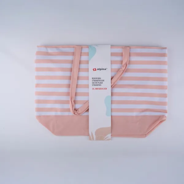 Alpina - Striped Beach Bag 49.3x16x34 cm (Apricot / White)