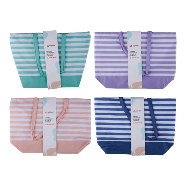 Alpina - Striped Beach Bag 49.3x16x34 cm (Apricot / White)