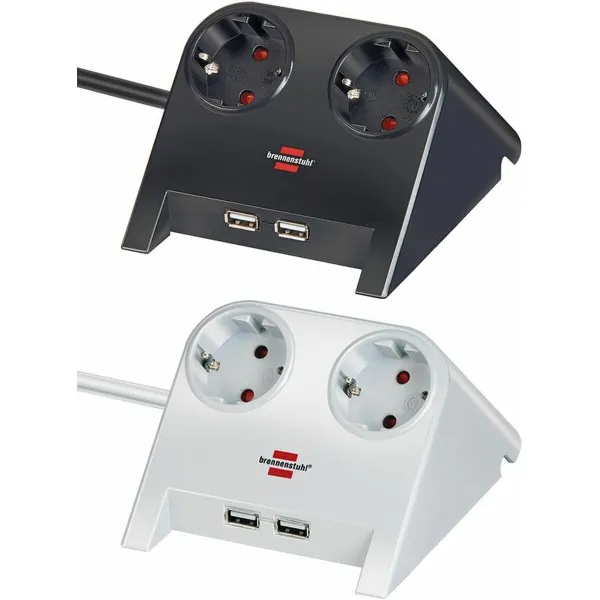 2 kištukų lizdas be maitinimo jungiklio Brennenstuhl 1153520222 3600 W USB x 2 Staltiesė (1,8 m)