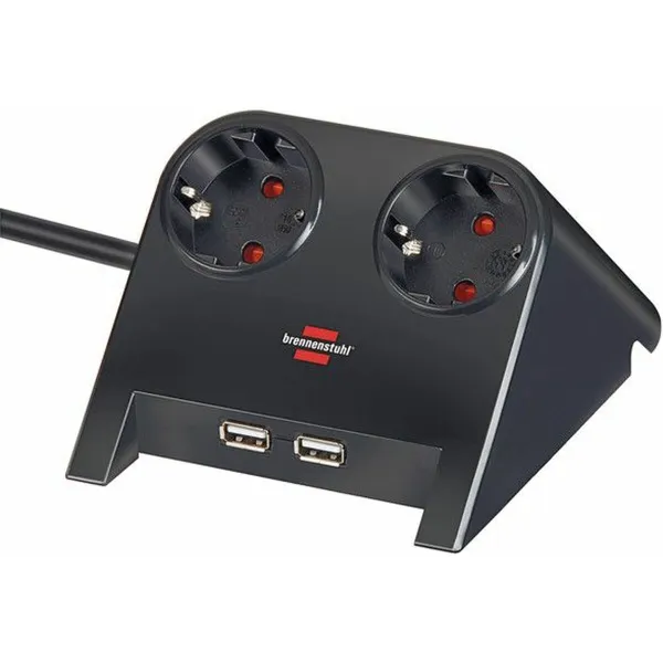 2 kištukų lizdas be maitinimo jungiklio Brennenstuhl 1153520222 3600 W USB x 2 Staltiesė (1,8 m)